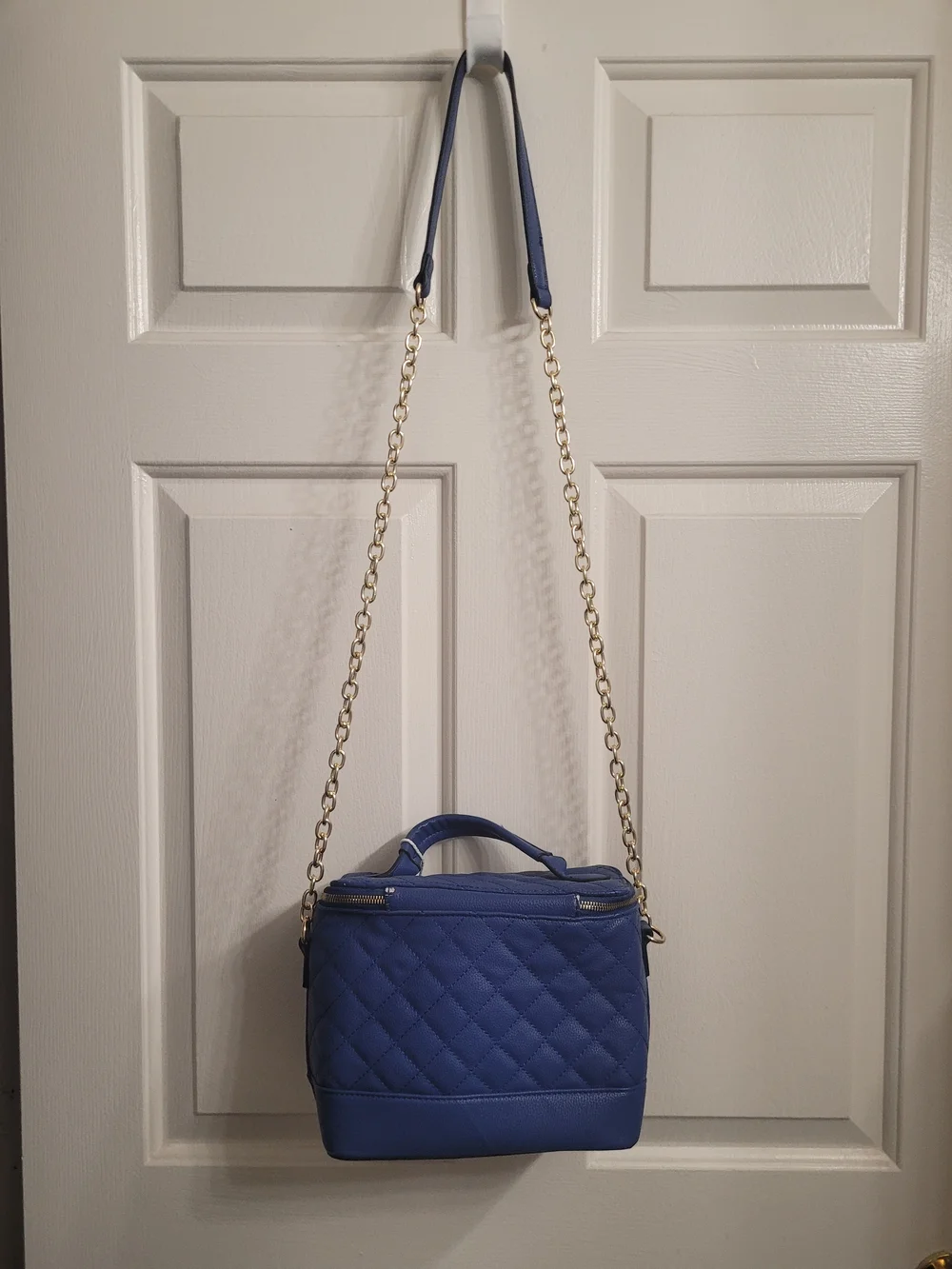 Quilted Blue Chain-Handle Crossbody Bag